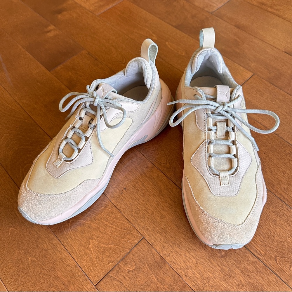 Puma Beige and Pink Lace-Up Sneakers
